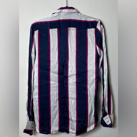 Zara Men Striped Satin Long Sleeve Shirt (Small) - Picture 2 of 3